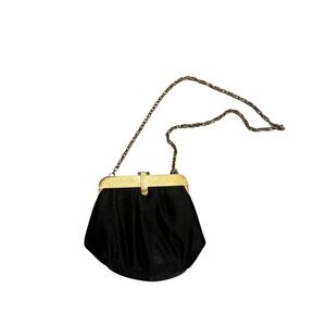 Ande black satin shoulder bag with gold frame